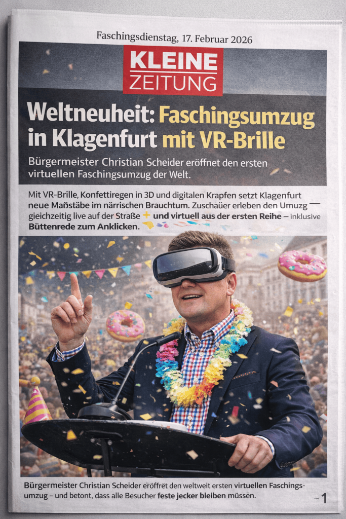 Bürgermeister Scheider mit VR Faschingsbrille
