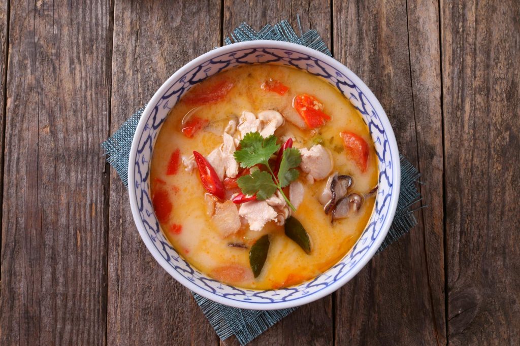 delicious tom kha gai thai coconut soup