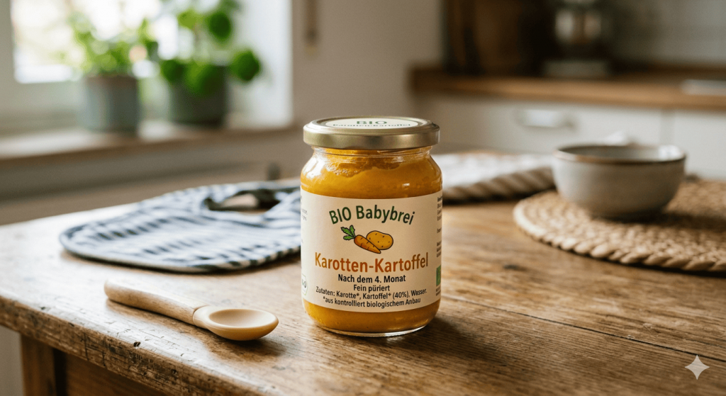 Hausgemachter Karotten-Kartoffel-Babybrei im Glas