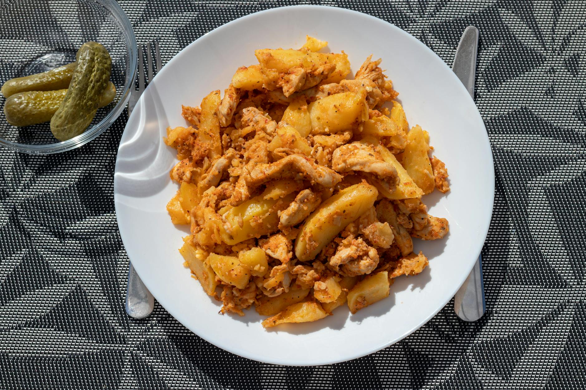 fried potatoes and pickles