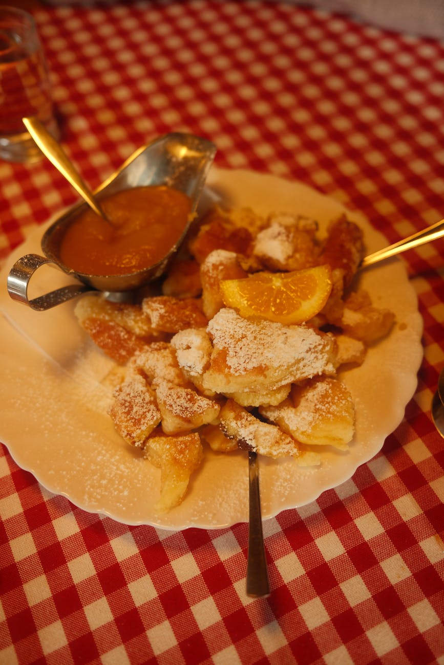 delicious kaiserschmarrn on checkered tablecloth