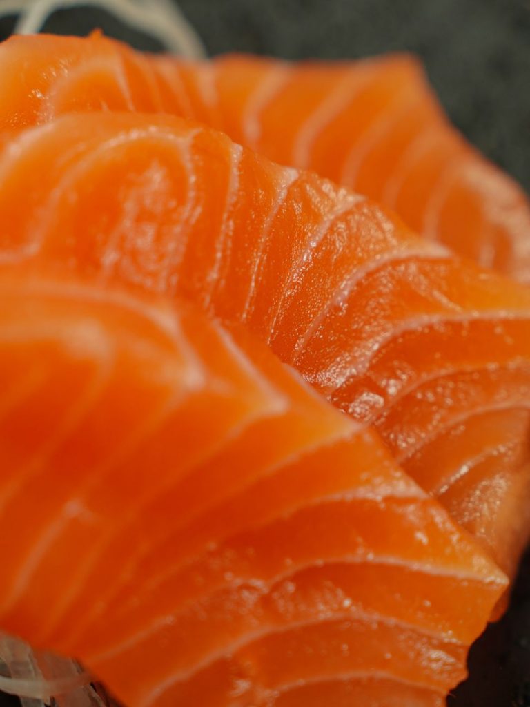 raw salmon in close up