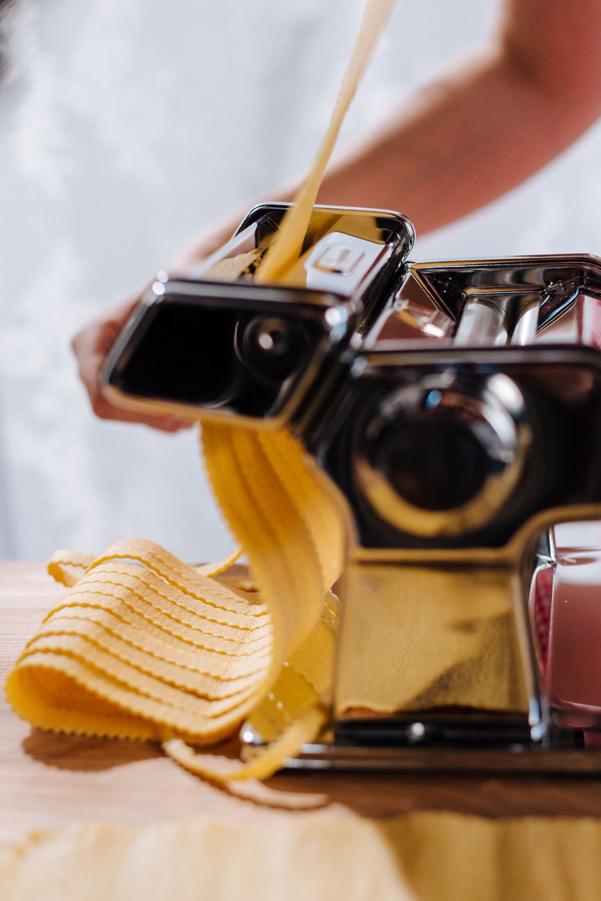 close up on pasta in pasta maker