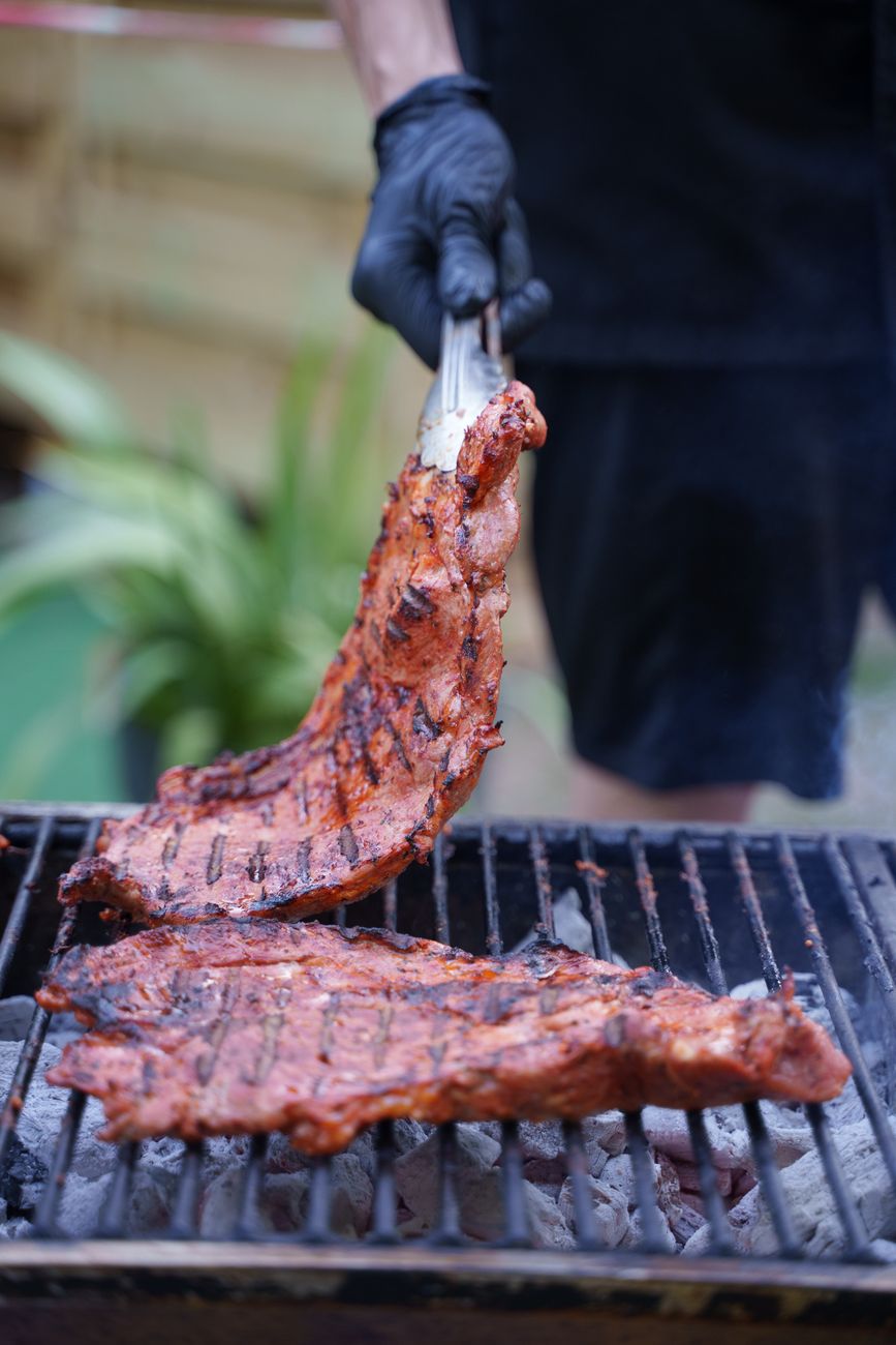 close up of food on a grill