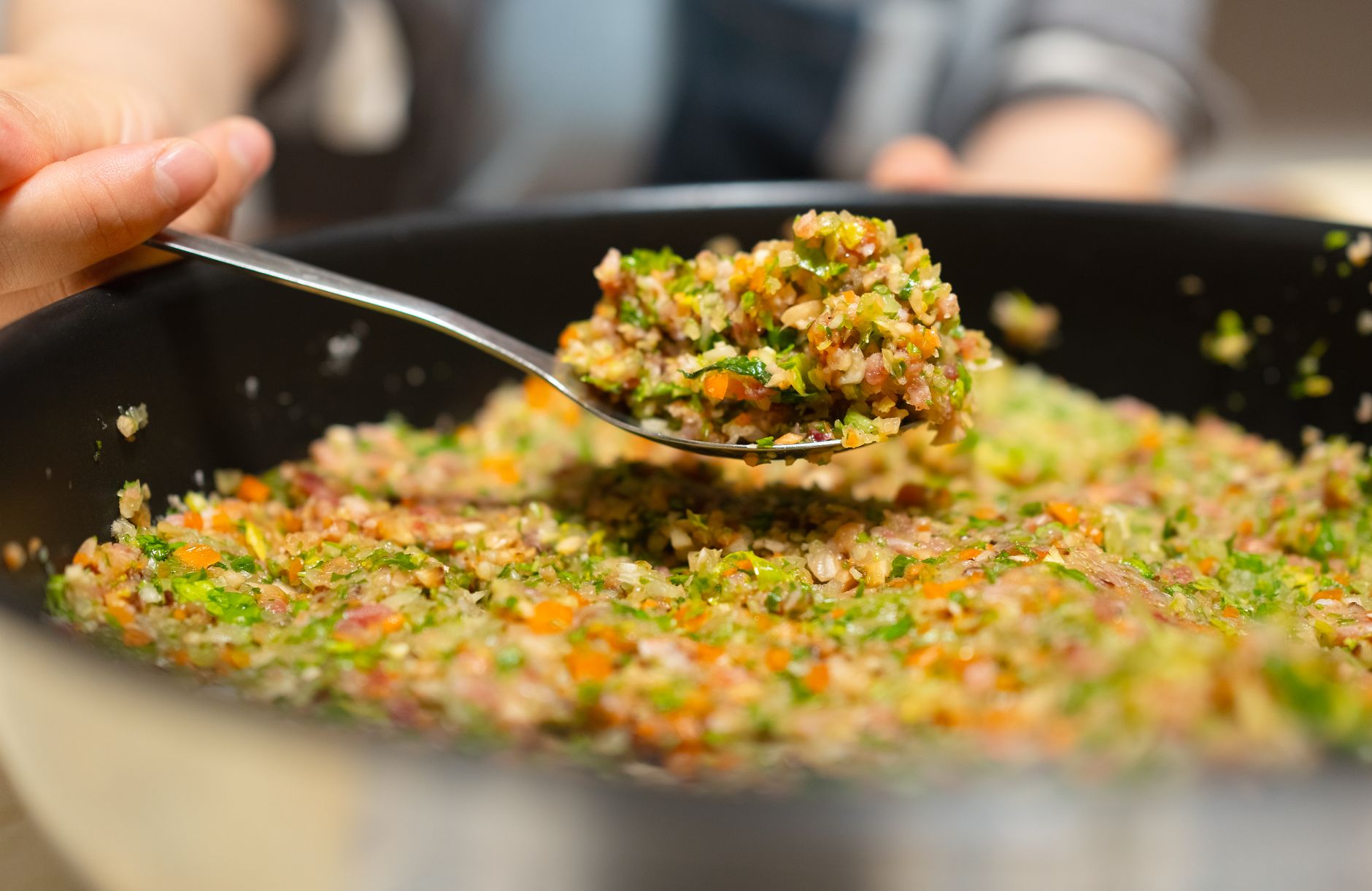 close up of fresh vegetable fried rice in a pan