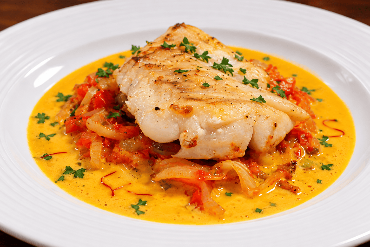 Fischfilet mit Safran-Rahmsoße